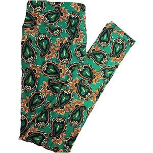 New TC LuLaRoe Green Paisley & Orange Flower Leggings Size 12-18 Tall & Curvy